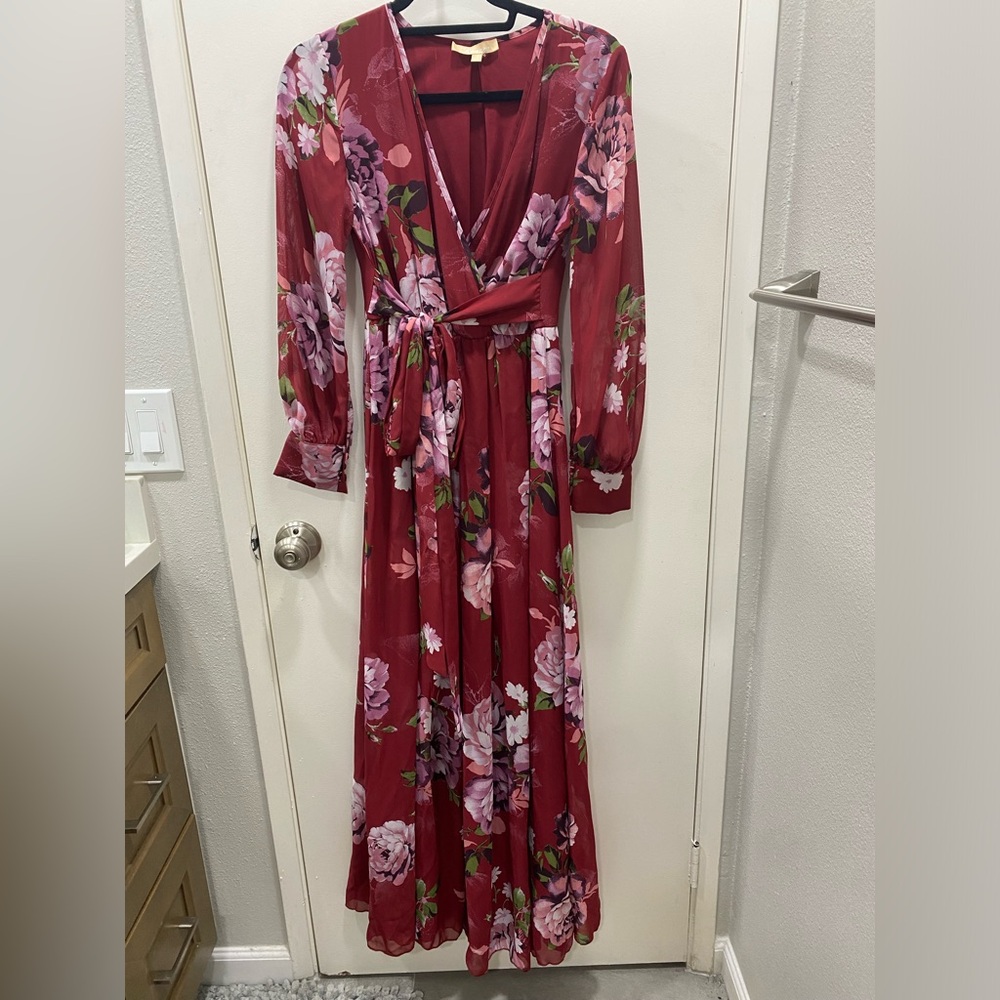 Deep Red Floral Maxi or Maternity Dress